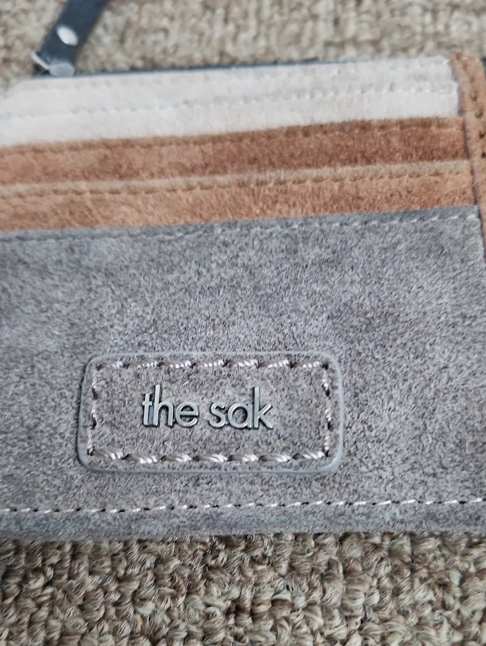 The Sak Iris Black Leather Colored Suede Card Wallet Holds 7 Cards Keychain